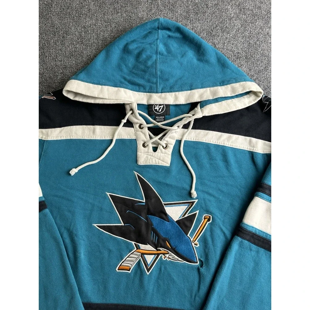 Mens 47 San Jose Sharks NHL Lace Up Hoodie Sweatshirt Teal, Size 2XL